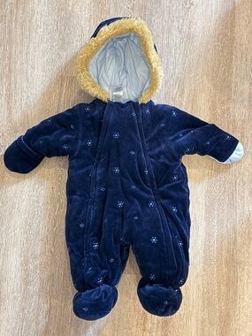 Absorba Navy Blue and Light Blue Kids Jacket with Yellow Fur Trim